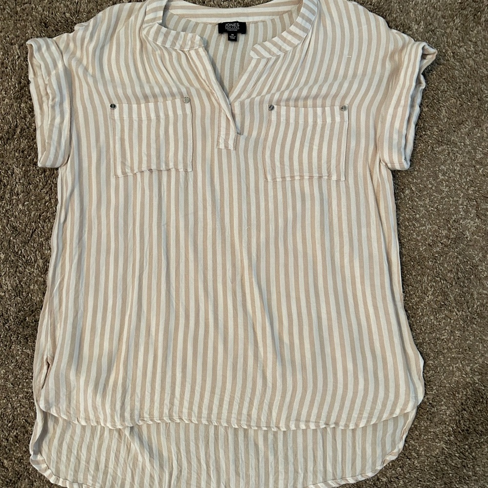 Jones New York tan and white striped shirt size medium